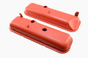 1965-72 CHEVY BIG BLOCK 396-427-454 SHORT OEM STYLE STEEL VALVE COVERS W- DRIPPER RAILS - ORANGE