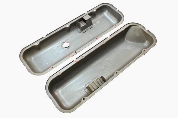 1965-72 CHEVY BIG BLOCK 396-427-454 SHORT OEM STYLE STEEL VALVE COVERS W- DRIPPER RAILS - ORANGE
