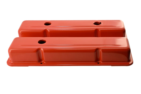 1958-86 CHEVY SMALL BLOCK 283-305-327-350-400 OEM STYLE SHORT VALVE COVERS - ORANGE