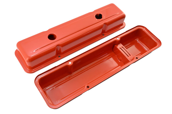 1958-86 CHEVY SMALL BLOCK 283-305-327-350-400 OEM STYLE SHORT VALVE COVERS - ORANGE