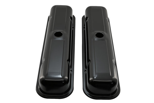 1959-79 PONTIAC 301-326-350-389-400-421-428-455 V8 SHORT STEEL CENTER HOLE VALVE COVERS - BLACK