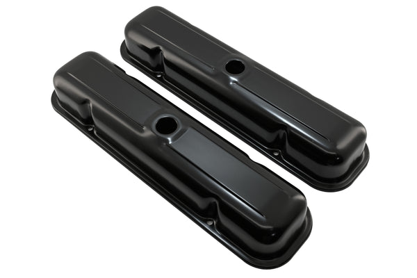 1959-79 PONTIAC 301-326-350-389-400-421-428-455 V8 SHORT STEEL CENTER HOLE VALVE COVERS - BLACK