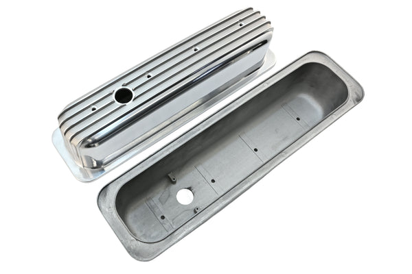 Aluminum 1987–97 Chevy Center Bolt Tall Valve Covers – Finned – Polished