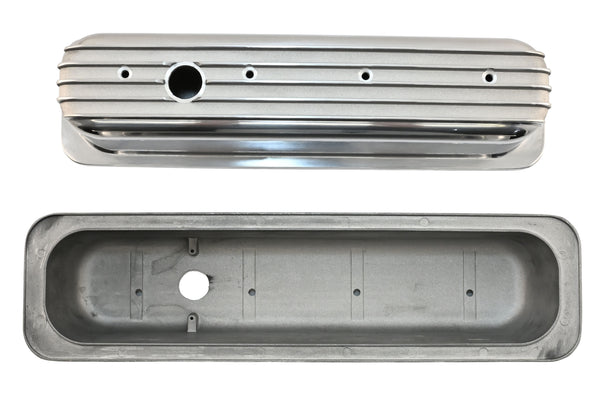 Aluminum 1987–97 Chevy Center Bolt Tall Valve Covers – Finned – Polished
