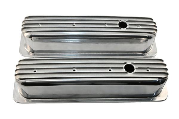 Aluminum 1987–97 Chevy Center Bolt Tall Valve Covers – Finned – Polished