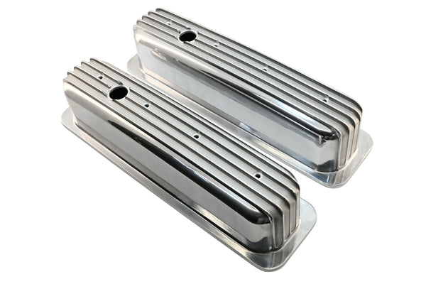 Aluminum 1987–97 Chevy Center Bolt Tall Valve Covers – Finned – Polished