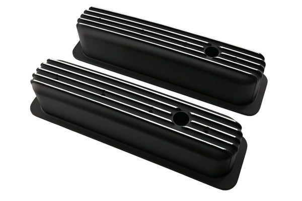 Aluminum 1987–97 Chevy Center Bolt Tall Valve Covers – Finned – Black