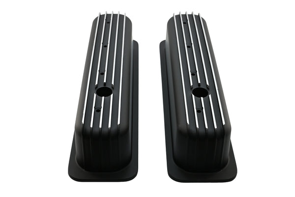 Aluminum 1987–97 Chevy Center Bolt Tall Valve Covers – Finned – Black