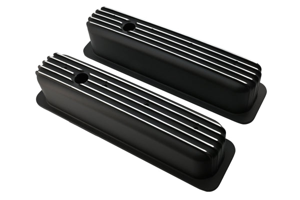 Aluminum 1987–97 Chevy Center Bolt Tall Valve Covers – Finned – Black