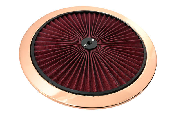 Cotton Universal Top-Flow Round Washable Air Cleaner Top – Red Filter with Bronze Ring