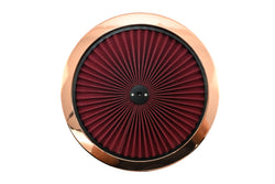 Cotton Universal Top-Flow Round Washable Air Cleaner Top – Red Filter with Bronze Ring