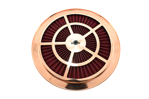 Cotton Universal Top-Flow Round Washable Air Cleaner Top – Red Filter with Bronze Ring