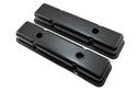 STEEL 1958-86 CHEVY SB 283-305-327-350-400 SHORT VALVE COVERS – 1 Hole / 2 Hole, Baffled-Black