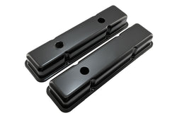 STEEL 1958-86 CHEVY SB 283-305-327-350-400 SHORT VALVE COVERS – 1 Hole / 2 Hole, Baffled-Black