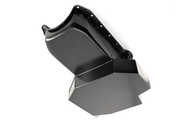 STEEL 1958-1979 CHEVY SB 283-427 ROAD RACING OIL PAN W- WINDAGE TRAY - BLACK