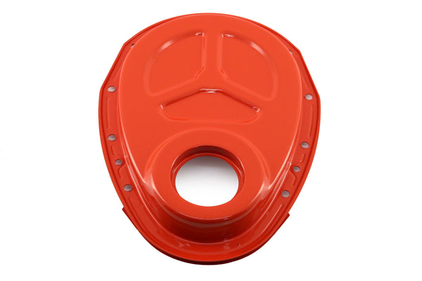 Steel Timing Chain Cover Kit for Roller Cam Fits 1955–1995 Chevy SBC 283–400 – Painted Orange
