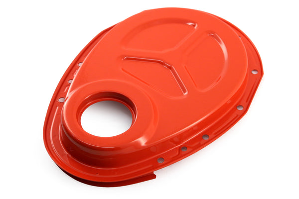 Steel Timing Chain Cover Kit for Roller Cam Fits 1955–1995 Chevy SBC 283–400 – Painted Orange