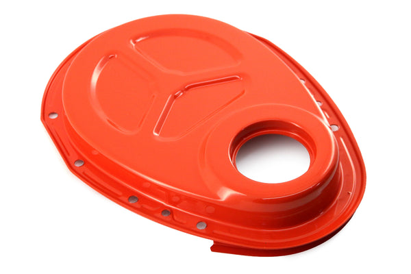 Steel Timing Chain Cover Kit for Roller Cam Fits 1955–1995 Chevy SBC 283–400 – Painted Orange