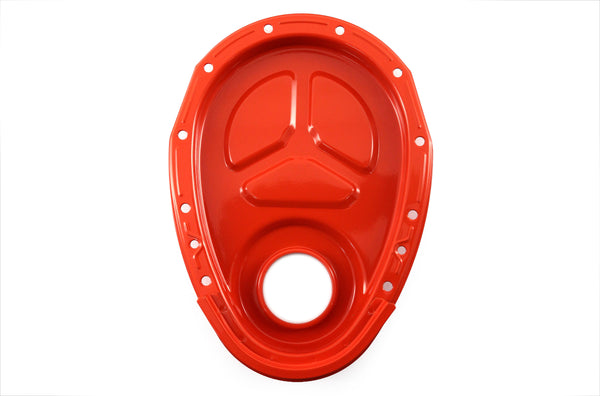 Steel Timing Chain Cover Kit for Roller Cam Fits 1955–1995 Chevy SBC 283–400 – Painted Orange