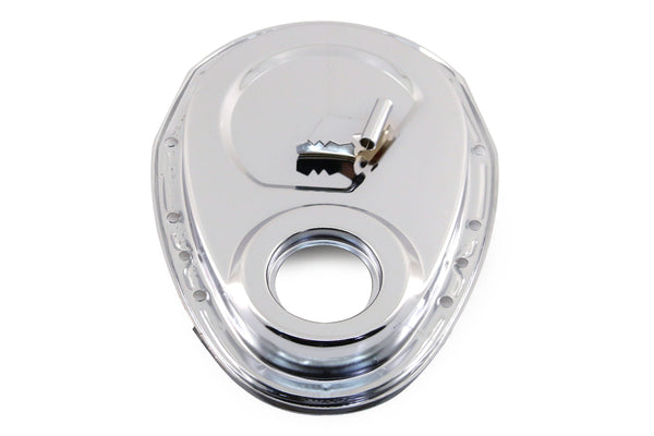 Steel 1955–95 Chevy SB 283–305–327–350–400 Timing Chain Cover with Timing Tab - Chrome