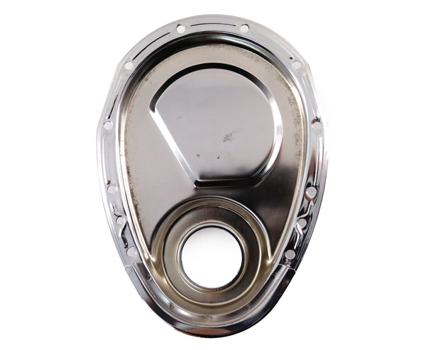 Steel 1955–95 Chevy SB 283–305–327–350–400 Timing Chain Cover with Timing Tab - Chrome