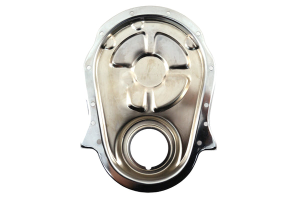 Chrome Steel Timing Chain Cover Set with Timing Tab – Chevy Big Block 396–454 (1966–1990)