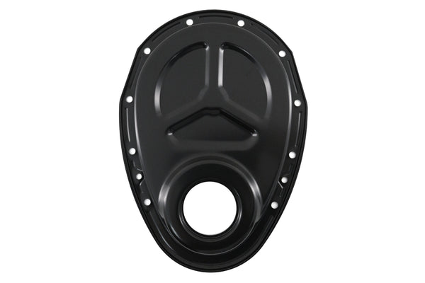 Steel Timing Chain Cover Set for Chevy Small Block 283–350 - 2-Piece SBC Timing Cover Kit - Black