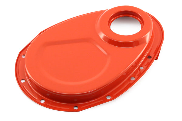 Steel Timing Chain Cover Set with Timing Tab Fits 1955–1995 Chevy SBC 283–400 – Painted Orange