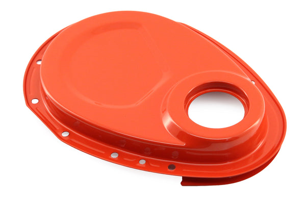 Steel Timing Chain Cover Set with Timing Tab Fits 1955–1995 Chevy SBC 283–400 – Painted Orange