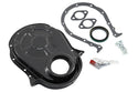 19Black Steel Timing Chain Cover Set with Timing Tab – Chevy Big Block 396–454 (1966–1990)66-90 CHEVY BIG BLOCK 396-402-427-454 STEEL TIMING CHAIN COVER SET W- TIMING TAB - BLACK