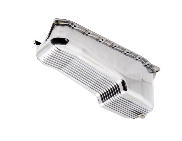 Aluminum Finned Oil Pan - Polished | Fits 1986–2002 Chevy SB 262–400 | Stock 4 Quart | One-Piece Rear Main Seal