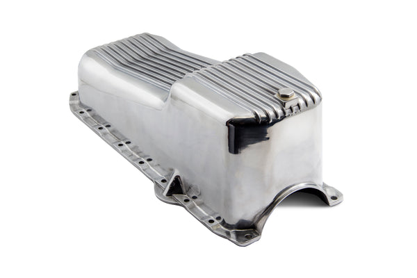 Aluminum Finned Oil Pan - Polished | Fits 1986–2002 Chevy SB 262–400 | Stock 4 Quart | One-Piece Rear Main Seal