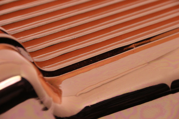 1980-85 CHEVY SMALL BLOCK 267-283-305-327-350 ALUMINUM STOCK CAPACITY OIL PAN - RETRO FINNED - COPPER