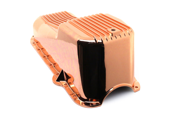 1980-85 CHEVY SMALL BLOCK 267-283-305-327-350 ALUMINUM STOCK CAPACITY OIL PAN - RETRO FINNED - COPPER