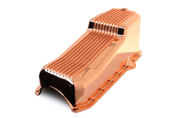 1980-85 CHEVY SMALL BLOCK 267-283-305-327-350 ALUMINUM STOCK CAPACITY OIL PAN - RETRO FINNED - COPPER
