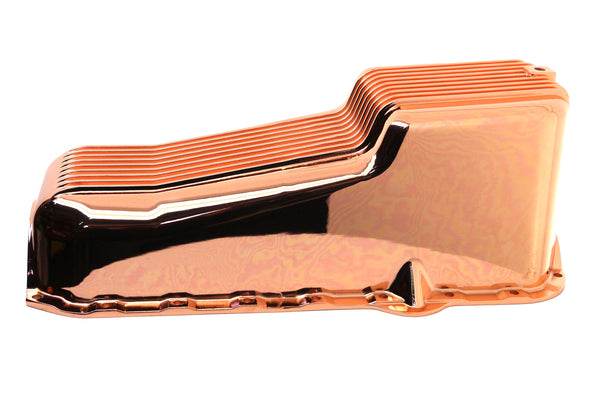 1980-85 CHEVY SMALL BLOCK 267-283-305-327-350 ALUMINUM STOCK CAPACITY OIL PAN - RETRO FINNED - COPPER