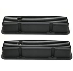 ALUMINUM 1958–86 CHEVY SB 283–400 TALL VALVE COVERS – FULL FINNED – BLACK