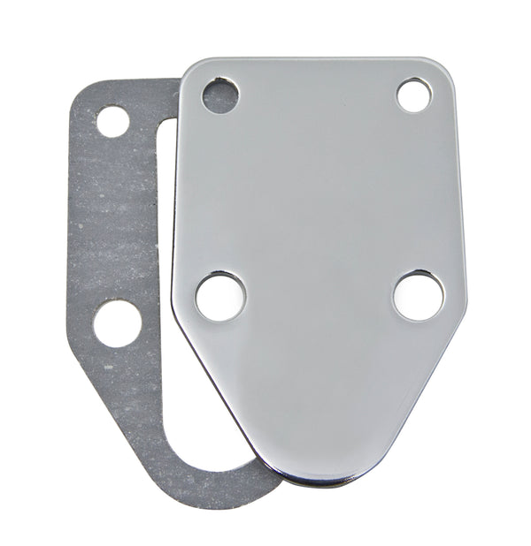STEEL CHEVY SB FUEL PUMP BLOCK OFF PLATE - CHROME