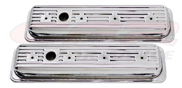 STEEL 1987-00 CHEVY-GMC 5.0L & 5.7L CENTER BOLT VALVE COVERS- CHROME (BOTH SIDE ONE HOLE ONLY)