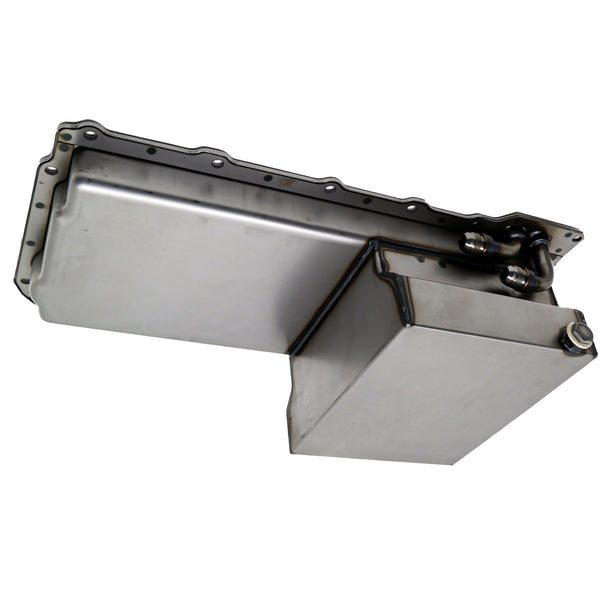 STEEL CHEVY GM LS ENGINES OIL PAN 7 QT 90 DEGREE FITTING - RAW