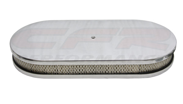 CHEVY FORD MOPAR 19" OVAL POLISHED ALUMINUM (DUAL QUAD) AIR CLEANER - SMOOTH - WITH PAPER FILTER