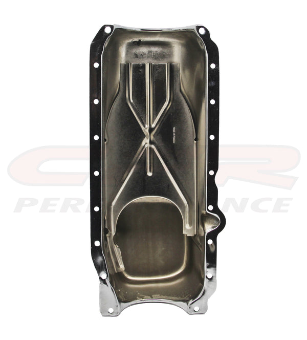STEEL 1986-02 CHEVY SMALL BLOCK 283-305-327-350 STOCK CAPACITY OIL PAN - CHROME
