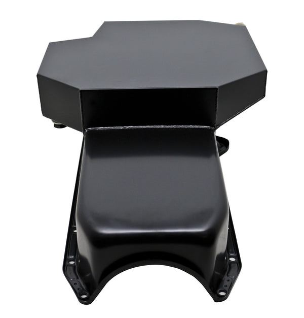 STEEL 1980-85 CHEVY SB 305-427 ROAD RACING OIL PAN W- WINDAGE TRAY - BLACK