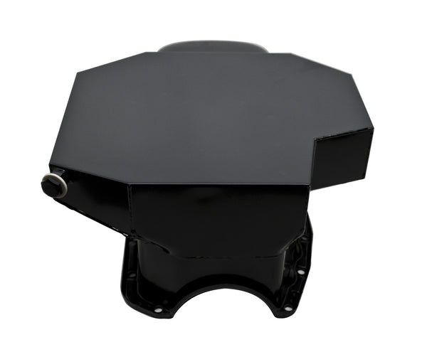 STEEL 1980-85 CHEVY SB 305-427 ROAD RACING OIL PAN W- WINDAGE TRAY - BLACK