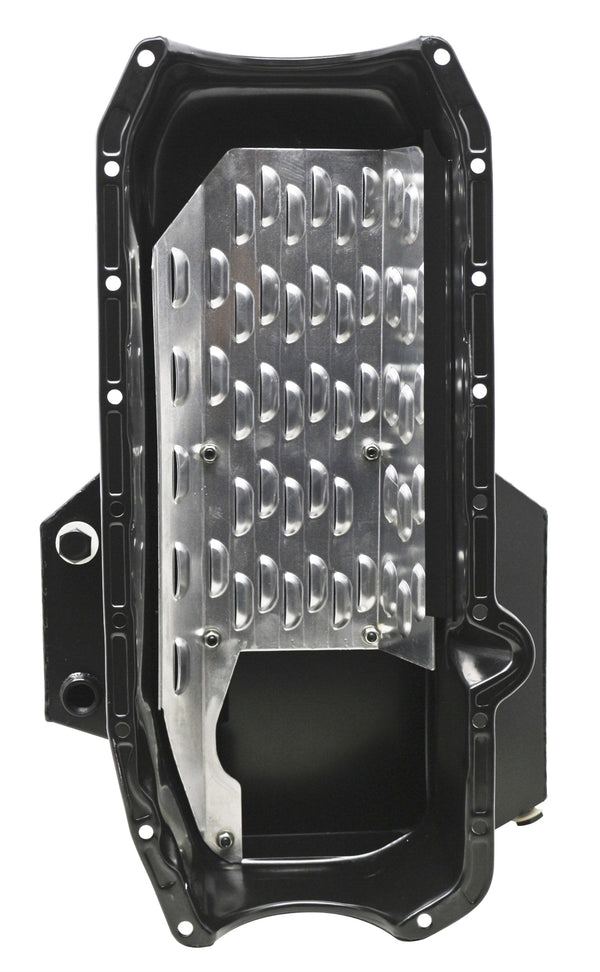 STEEL 1980-85 CHEVY SB 305-427 ROAD RACING OIL PAN W- WINDAGE TRAY - BLACK