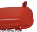 1965-72 CHEVY BIG BLOCK 396-427-454 SHORT OEM STYLE (RECESSED CORNER) STEEL VALVE COVERS - ORANGE W- DRIPPER RAILS