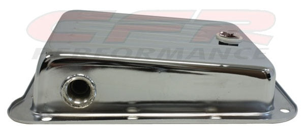 Steel Ford C4 Transmission Pan – Stock Capacity, Chrome Coated (Pan Fill Style)