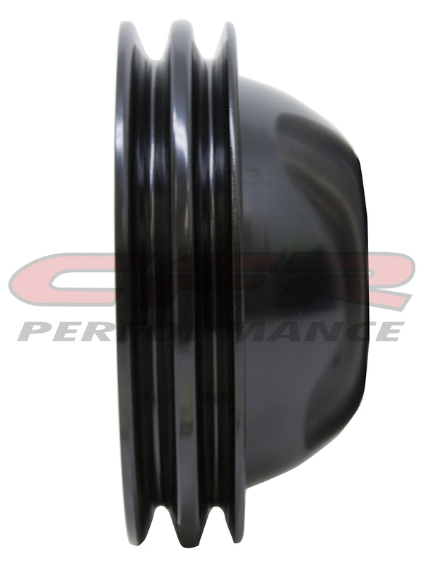 1955-68 CHEVY BIG BLOCK BLACK STEEL WATER PUMP PULLEY - 2 GROOVE (SHORT)