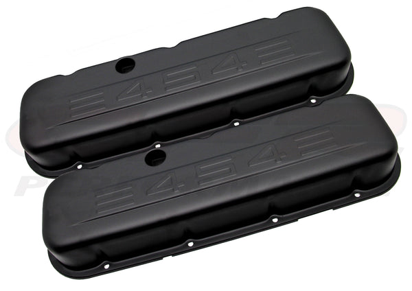 1965-95 CHEVY BIG BLOCK 396-427-454-502 TALL STEEL VALVE COVERS W- 454 LOGO - BLACK